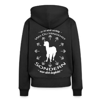 Wandern Spruch Wanderung Alpaka Team - Frauen Premium Bio Hoodie - Schwarz - Hinten - Julia (174cm)