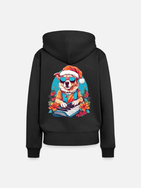 Hund mit Piano - Frauen Premium Bio Hoodie - Schwarz