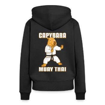 Muay Thai Capybara - Frauen Premium Bio Hoodie - Schwarz - Hinten - Julia (174cm)
