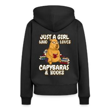 Seulement une femme qui aime le capybara et les livres - Sweat à capuche Premium bio Femme - noir - Dos - Julia (174cm)