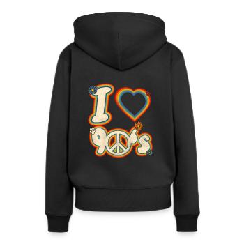 ich liebe die 90's Peace Zeichen - Frauen Premium Bio Hoodie - Schwarz - Hinten - Julia (174cm)