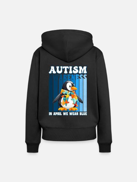 Autism Awareness Pinguin - Frauen Premium Bio Hoodie - Schwarz