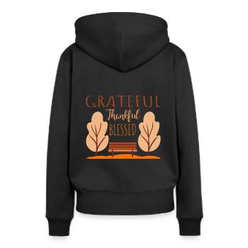 Herbstspruch - Parkbank im herbstlichen Laub - Frauen Premium Bio Hoodie - Schwarz - Hinten - Julia (174cm)