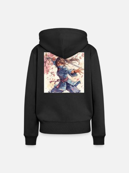 Blütenklinge Ninja im Kimono - Frauen Premium Bio Hoodie - Schwarz