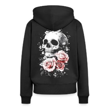 Crâne et os croisés avec des roses - Sweat à capuche Premium bio Femme - noir - Dos - Julia (174cm)