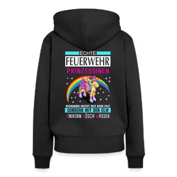 Feuerwehr Frau Einhorn Spruch Geschenk - Frauen Premium Bio Hoodie - Schwarz - Hinten - Julia (174cm)