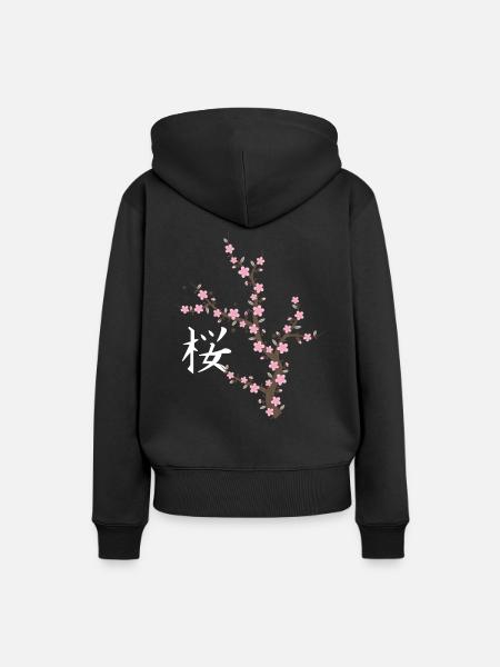 Japanese Cherry Blossom Kawaii - Women’s Premium Organic Hoodie - black