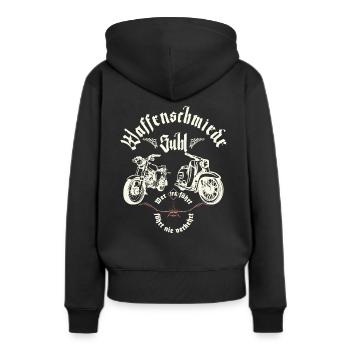 Simson - Waffenschmiede Suhl - Ostalgie - DDR - Frauen Premium Bio Hoodie - Schwarz - Hinten - Julia (174cm)