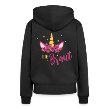 Einhorn Braut JGA Hochzeit Team Gruppenshirt 1 - Frauen Premium Bio Hoodie - Schwarz - Hinten - Julia (174cm)