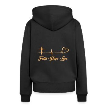 Faith Love Hope Idées Cadeaux Chrétiens - Sweat à capuche Premium bio Femme - noir - Dos - Julia (174cm)