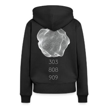 Techno dessin abstrait, synthétiseur 303 808 909 - Sweat à capuche Premium bio Femme - noir - Dos - Julia (174cm)