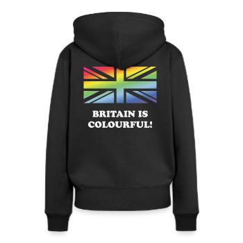 Großbritannien ist bunt! (Union Jack, Großbritannien) - Frauen Premium Bio Hoodie - Schwarz - Hinten - Julia (174cm)