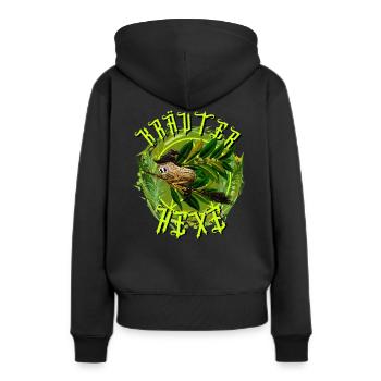 Kräuterhexe ErdnussHexe mit Besenstiel MRS-ERDNUSS - Frauen Premium Bio Hoodie - Schwarz - Hinten - Julia (174cm)
