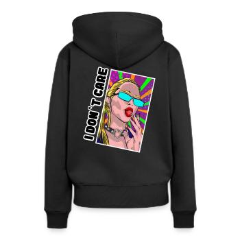 JE M’EN FOUS - Sweat à capuche Premium bio Femme - noir - Dos - Julia (174cm)
