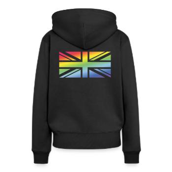 Union Jack / Regenbogenfahne (United Kingdom) - Frauen Premium Bio Hoodie - Schwarz - Hinten - Julia (174cm)