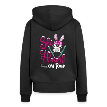 Skihaserl on Tour - Pisten Häschen [00119] - Frauen Premium Bio Hoodie - Schwarz - Hinten - Julia (174cm)