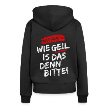 HANDBALL SPRUCH VINTAGE TSHIRT - Frauen Premium Bio Hoodie - Schwarz - Hinten - Julia (174cm)