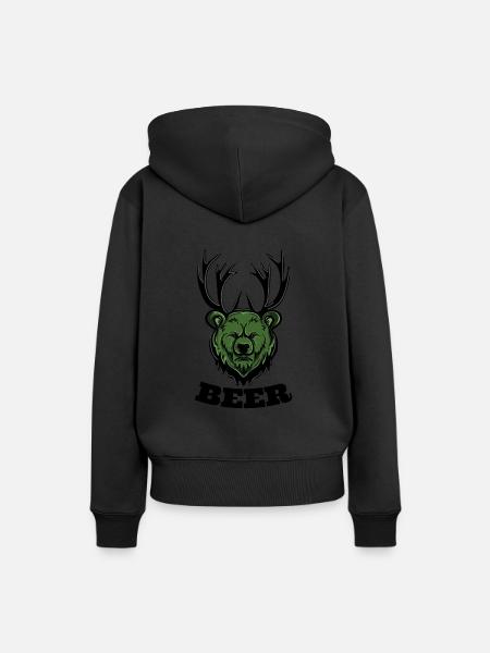 Lustiges Rotwild-Bären-Bier - Frauen Premium Bio Hoodie - Schwarz