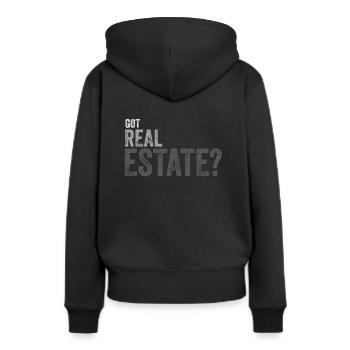 Obtenu immobilier - Sweat à capuche Premium bio Femme - noir - Dos - Julia (174cm)