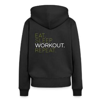 Eat Sleep Training wiederholen - Frauen Premium Bio Hoodie - Schwarz - Hinten - Julia (174cm)