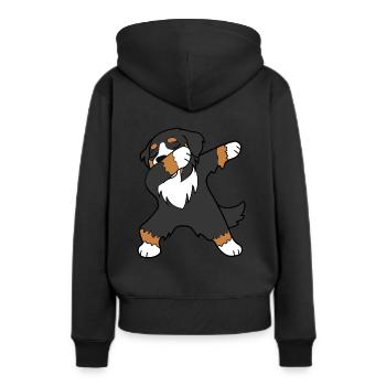 Bernstein Sennenhund tupfen - Frauen Premium Bio Hoodie - Schwarz - Hinten - Julia (174cm)