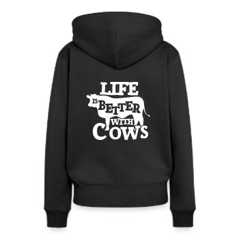 La vie est meilleure avec les vaches autour - Sweat à capuche Premium bio Femme - noir - Dos - Julia (174cm)