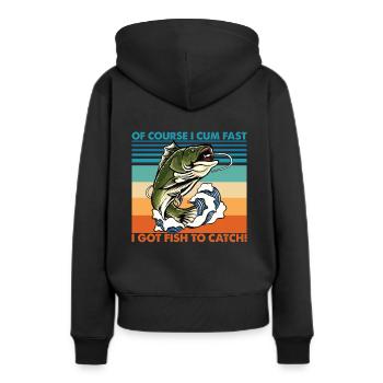 Bien sûr, je jouis vite, j'ai du poisson à attraper T-shirt - Sweat à capuche Premium bio Femme - noir - Dos - Julia (174cm)