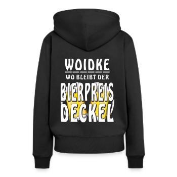 Beer Woidke Où se trouve le couvercle du prix de la bière - Sweat à capuche Premium bio Femme - noir - Dos - Julia (174cm)