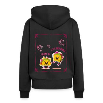 C’est un monde de tacos alors mangez le dessin animé - Sweat à capuche Premium bio Femme - noir - Dos - Julia (174cm)