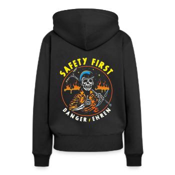 Safety First Danger Ehren - Frauen Premium Bio Hoodie - Schwarz - Hinten - Julia (174cm)