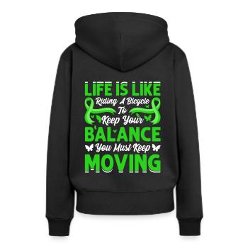 Life Is Like Riding A Bicycle - Frauen Premium Bio Hoodie - Schwarz - Hinten - Julia (174cm)