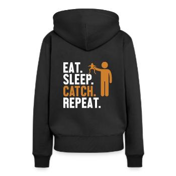 Eat Sleep Catch Repeat Kaulquappe Laubfrosch - Frauen Premium Bio Hoodie - Schwarz - Hinten - Julia (174cm)