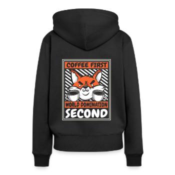 Le café d’abord, puis la domination du monde, le renard roux - Sweat à capuche Premium bio Femme - noir - Dos - Julia (174cm)