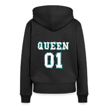 King - Queen Pärchendesign - Frauen Premium Bio Hoodie - Schwarz - Hinten - Julia (174cm)