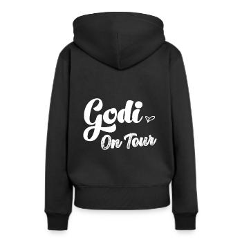 Godi on Tour Patentante Österreich Taufe - Frauen Premium Bio Hoodie - Schwarz - Hinten - Julia (174cm)