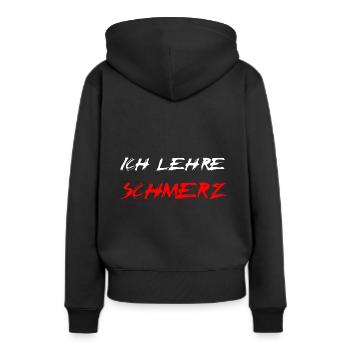 Ich lehre Schmerz - Frauen Premium Bio Hoodie - Schwarz - Hinten - Julia (174cm)
