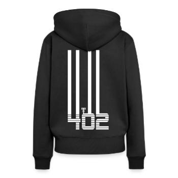 402 dunkel - Frauen Premium Bio Hoodie - Schwarz - Hinten - Julia (174cm)
