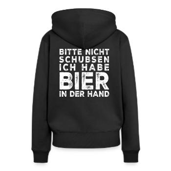 Bitte nicht schubsen - Frauen Premium Bio Hoodie - Schwarz - Hinten - Julia (174cm)