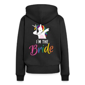 LGBTQ I am bride Einhorn Junggesellinnenabschied - Frauen Premium Bio Hoodie - Schwarz - Hinten - Julia (174cm)