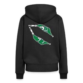 Reißverschluss inner drinnen ein echter Steirer/in - Frauen Premium Bio Hoodie - Schwarz - Hinten - Julia (174cm)