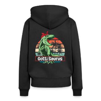 Gotti Saurus Gotti Schweiz Patentante - Frauen Premium Bio Hoodie - Schwarz - Hinten - Julia (174cm)