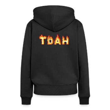 TDAH Flammes - Sweat à capuche Premium bio Femme - noir - Dos - Julia (174cm)