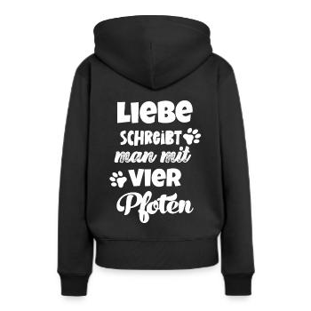 Liebe schreibt man mit vier Pfoten Hund Katzen - Frauen Premium Bio Hoodie - Schwarz - Hinten - Julia (174cm)