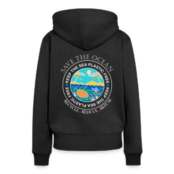 Sauvez le cadeau en plastique en plastique océan - Sweat à capuche Premium bio Femme - noir - Dos - Julia (174cm)