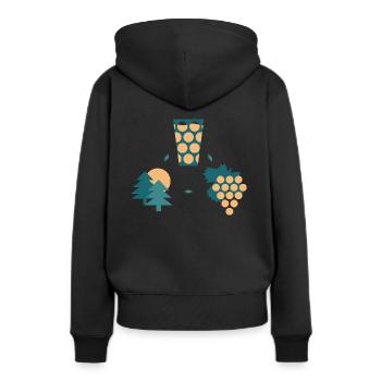 "Pfalz im Herzen" in Petrol und Apricot - Frauen Premium Bio Hoodie - Schwarz - Hinten - Julia (174cm)