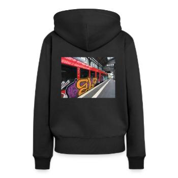Grafitti Style - Frauen Premium Bio Hoodie - Schwarz - Hinten - Julia (174cm)