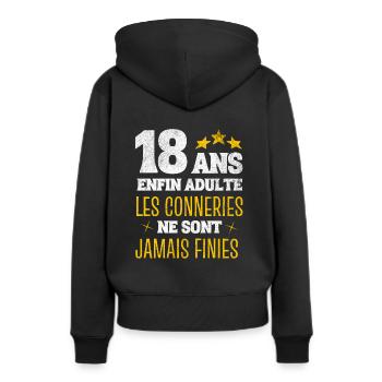 Enfin adulte cadeau anniversaire 18 ans humour - Sweat à capuche Premium bio Femme - noir - Dos - Julia (174cm)