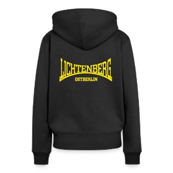 Lichtenberg Ostberlin - Frauen Premium Bio Hoodie - Schwarz - Hinten - Julia (174cm)