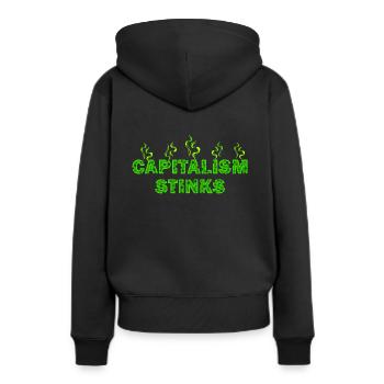 Kapitalismus stinkt - Frauen Premium Bio Hoodie - Schwarz - Hinten - Julia (174cm)