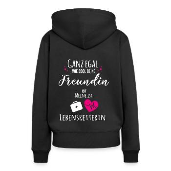 Meine Freundin ist Lebensretterin - Frauen Premium Bio Hoodie - Schwarz - Hinten - Julia (174cm)